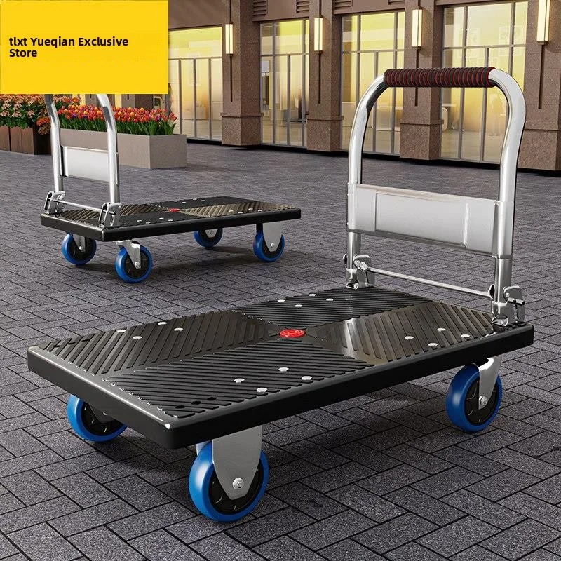Foldable Steel Plate Hand-Pulled Cart Portable Shopping Cart Family Storage Tools Flatbed Hand-Pulled Truck Small Cargo Cart