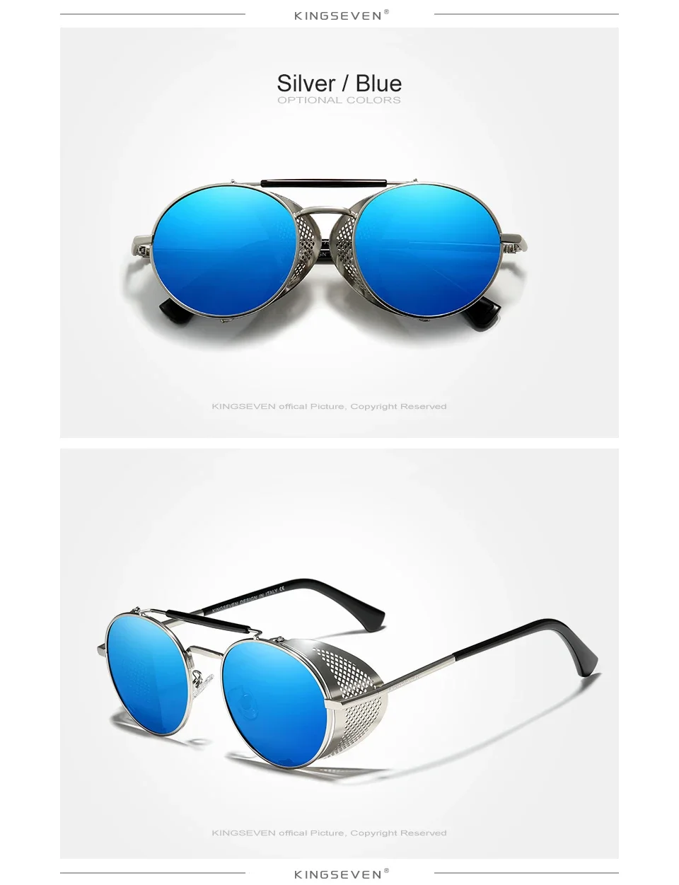 KINGSEVEN Mode Gothic Steampunk Sonnenbrille Polarisierte UV400 Männer Frauen Neue Designer Vintage Brillen Runde Pilot Rahmen Gläser – Detail 9