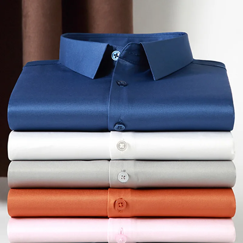 

Мужские повседневные модные рубашки с длинным рукавом, не требующие глажки, делового стиля, с квадратным воротником, с карманом, из смесового полиэстера, для повседневной носки