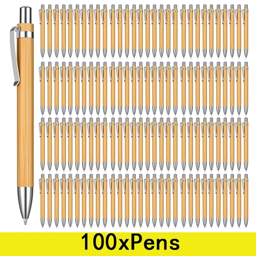 Imagen 1 del producto Bolígrafo de madera de bambú, punta de 1,0mm, tinta azul y negra, papelería para oficina y escuela, bolígrafos para firma comercial, 100 Uds.