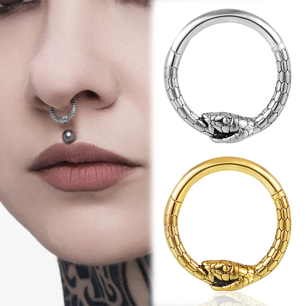 Doearko 1PCS 316 Surgical Stainless Steel Round Snake Nose Rings Cartilage Hoop Segment Septum Clickers Piercing Body Jewelry