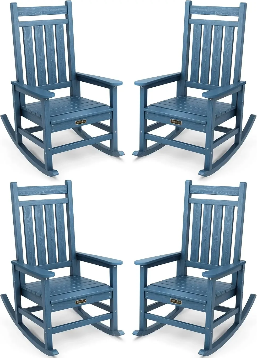 Outdoor Rocking Chair Set of 4, HDPE Rocking Chairs for Adult, All Weather Porch Rockers for Lawn Garden