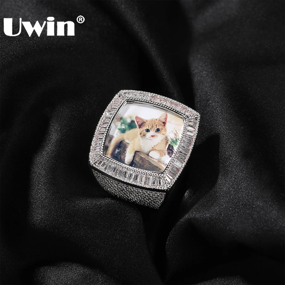 UWIN Custom Picture Rings for Men Women Iced Out Baguettecz Photo Cubic Zirconia Fashion Rings Hip Hop Jewelry for Rappers