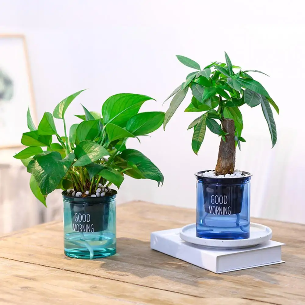 12*10cm Plant Pot High Durability Large Capacity Plastic Automatic Water Absorbing Round Flower Pots With Cotton Ropes For Home