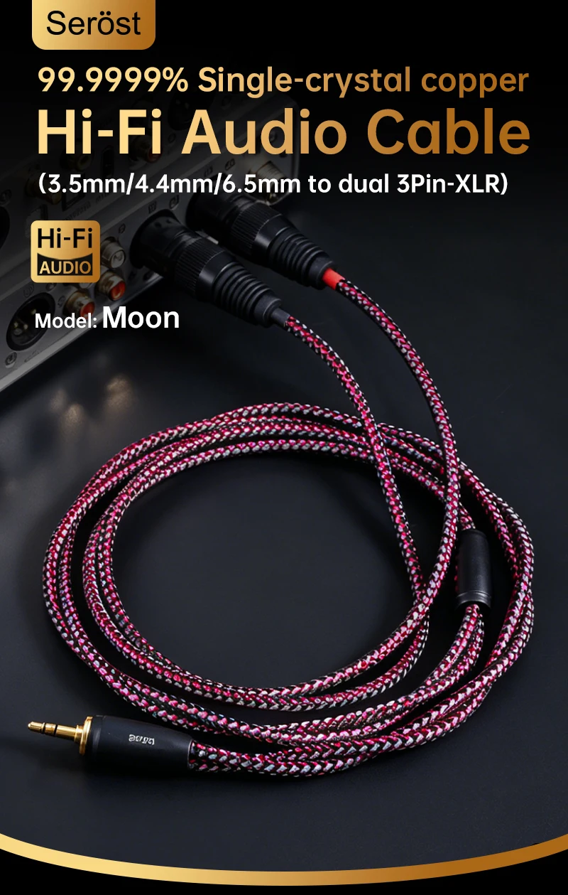 Serost Moon HiFi-Kabel Stereo auf Dual 3-Pin XLR Balance-Buchse 3,5mm 4,4mm 6,5mm OCC Einkristallkupfer für Musikplayer-Lautsprecher – Detail 1
