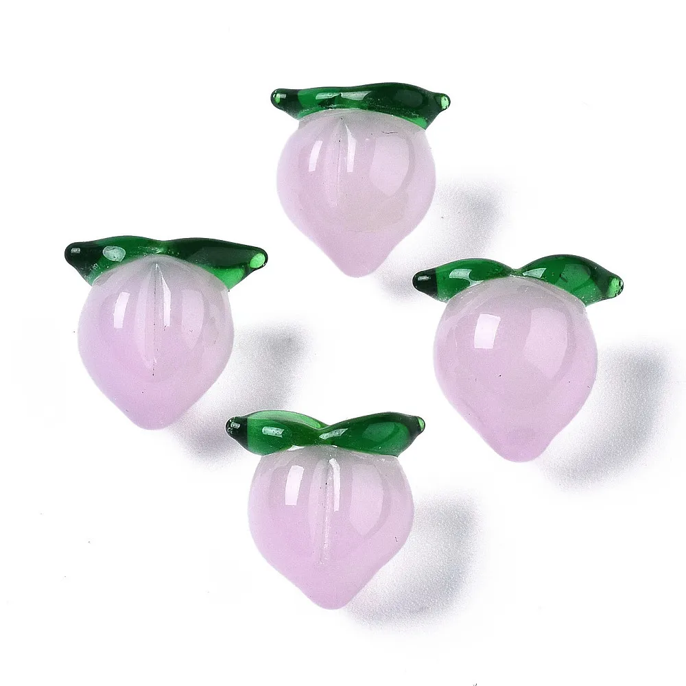 5 PCS Handmade Lampwork Beads Half Drilled Peach Shape Pearl Pink Fruit Style for Making DIY  Jewelry  Bracelet Charms Supplies