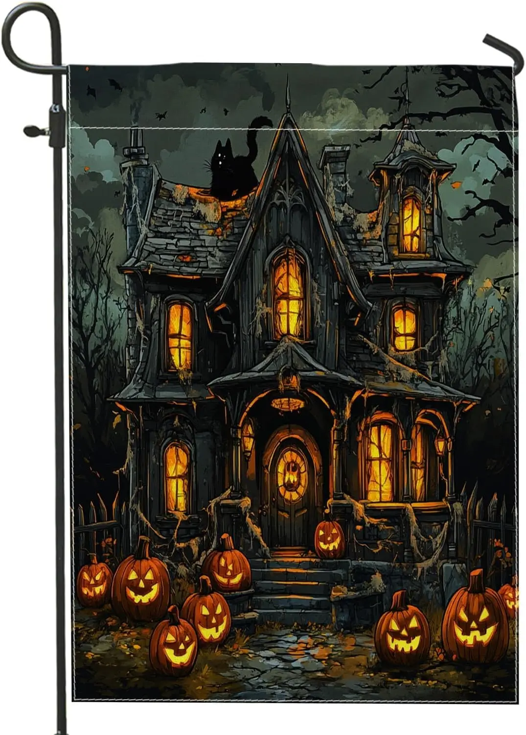 Halloween Scary Haunted House Garden Flags 12x18 Inch Double Sided for Outside, Vintage Horror Pumpkin Castle Standard Canva yyi