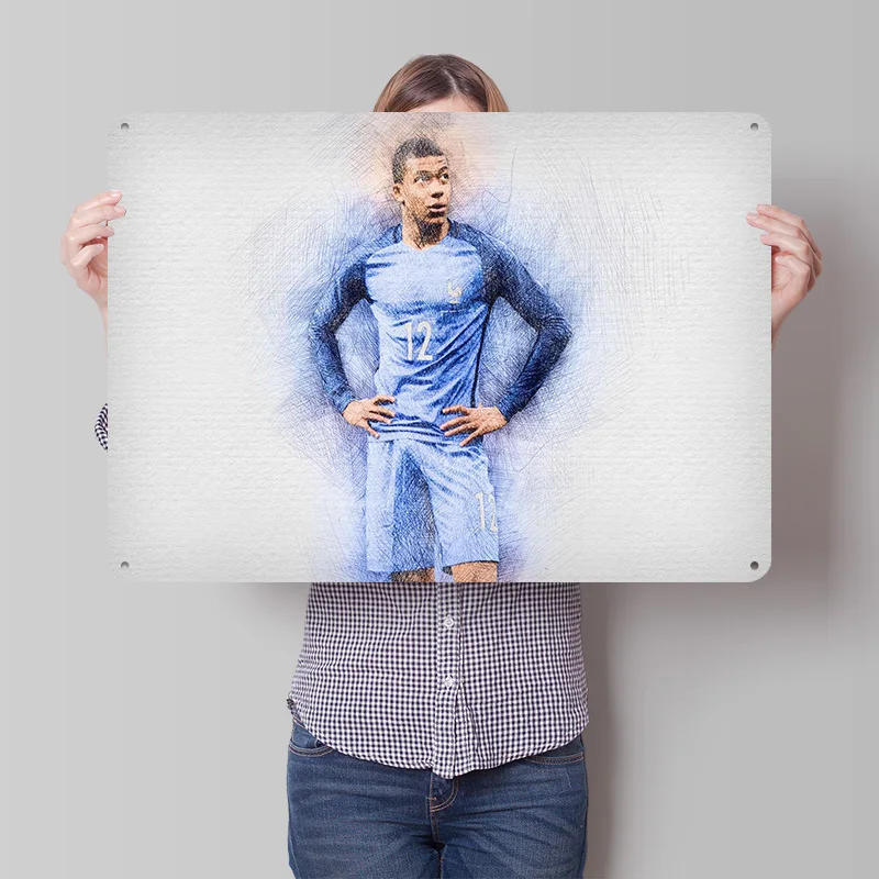 Kylian Mbappé Football Poster Customized Vintage Metal Signs Wall Art Retro Tin Plaque for Soccer Fans Room Decoration Wand Deko