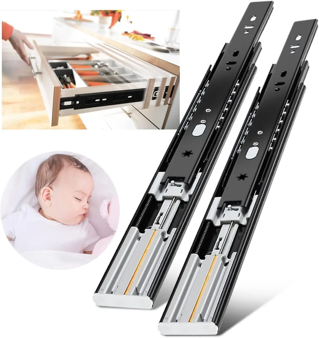 oft Close Drawer Slides Full Extension Side Mount Ball Bearing Metal Rails Track Guide Glides Runners