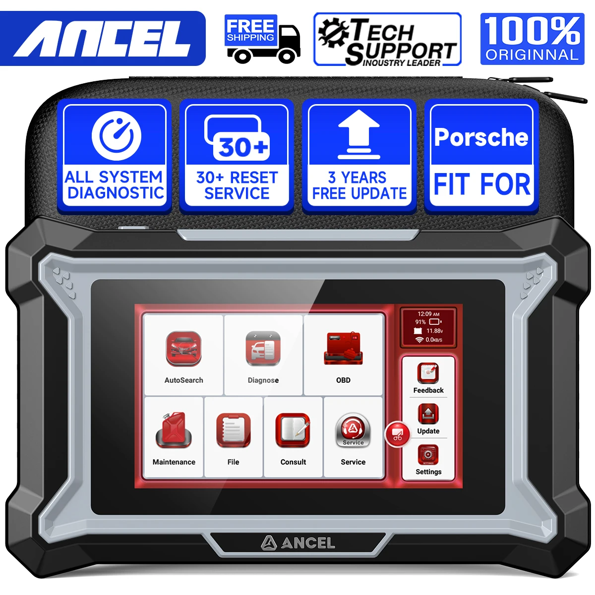 

Автомобильный сканер ANCEL DS160 OBD2 для считывателя кодов Porsche, двунаправленный, 30 сбросов, все инструменты для диагностики системы, пожизненное бесплатное обновление