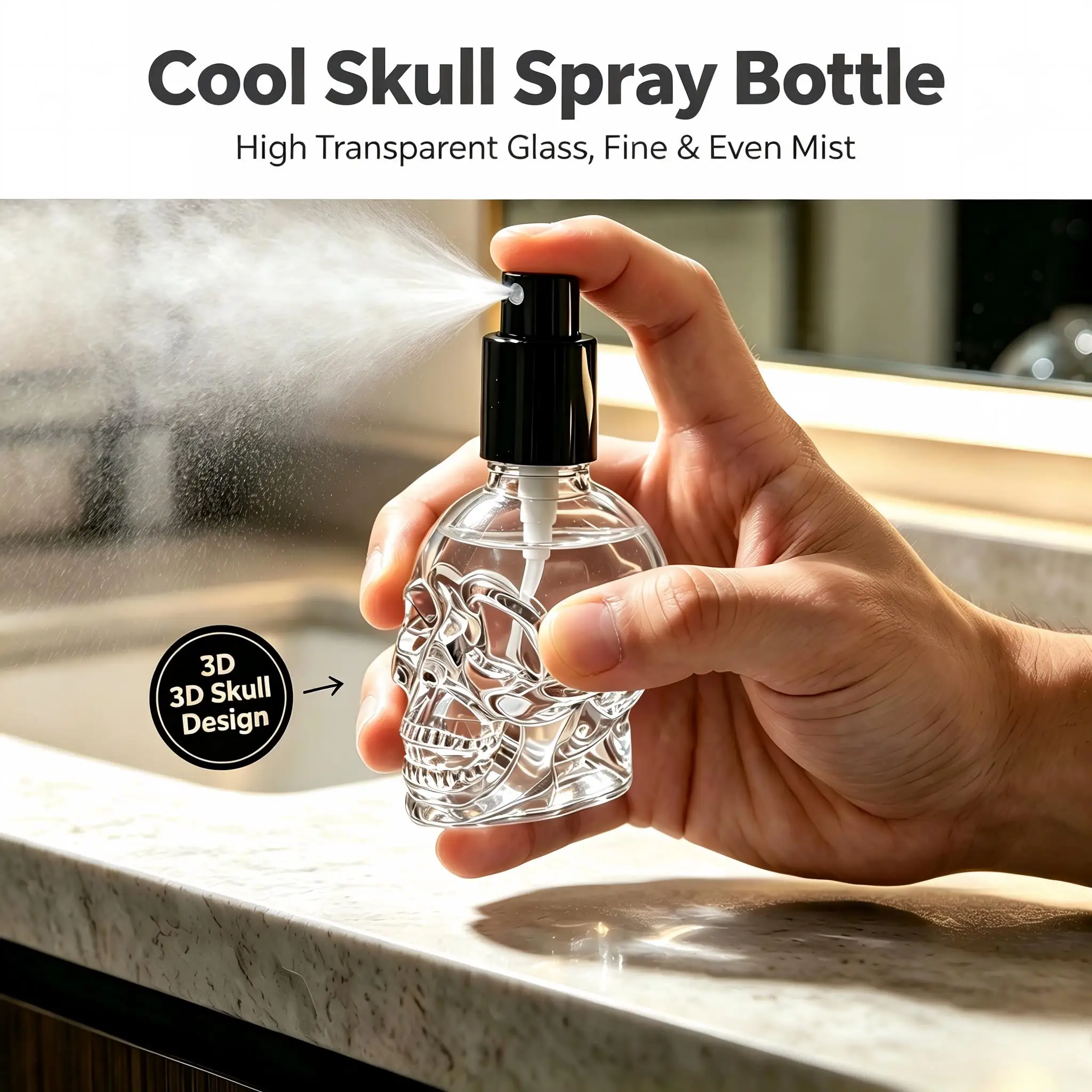 30 ml 3D-Totenkopf-Form Glas-Parfümzerstäuber, nachfüllbarer Feinsprühzerstäuber, transparenter Glasbehälter, tragbarer Kosmetikbehälter für Parfüm – Detail 2