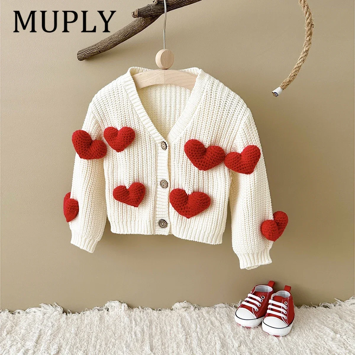 

Kids Sweaters Baby Winter Clothes Girls Button Cardigan Sweater New Baby Tops Winter Stylish Sweet Heart Woolen Coat