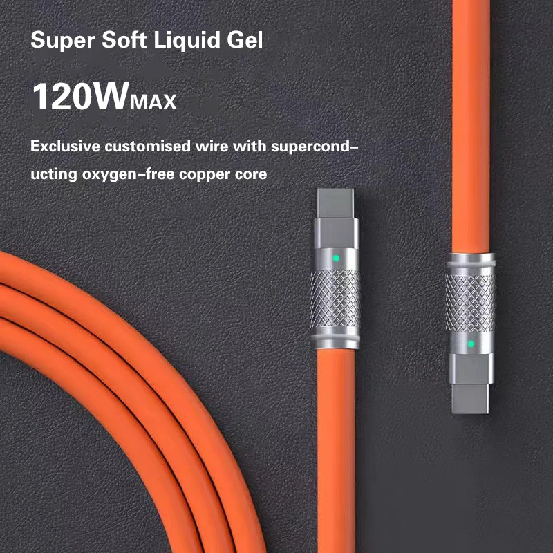New 120W 6A Super Fast Charge PD Type C Liquid Silicone Cable 1M 2M Usb Cable C To C Charger Cable for Xiaomi Huawei IOS
