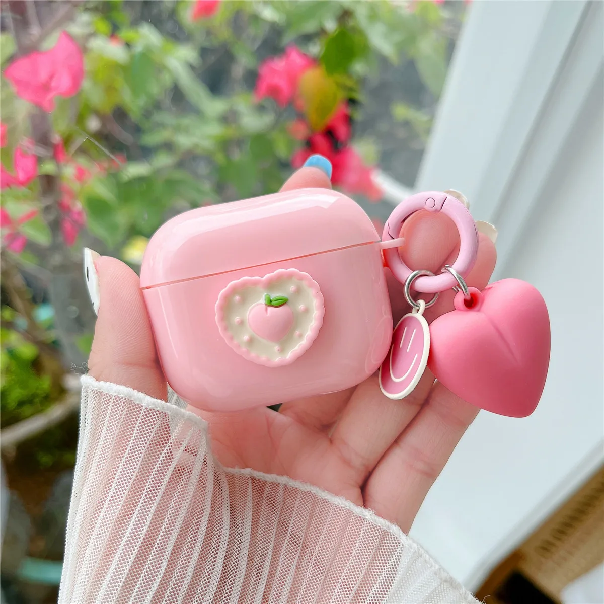 

Pink Heart-shaped Peach Suitable for Apple AirPods 4 Bluetooth Earphone Protective Case for Airpods Pro2 Pro 3 2 1 with Pendant