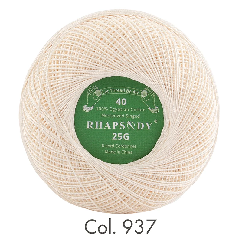 Rhapsody Premium Cotton Crochet Thread Size 40 for Tatting Needlepoint Knitting Bobbin Lace Quilting Sewing Mercerized