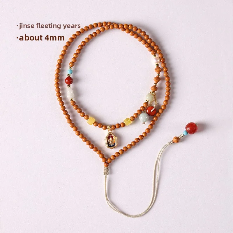 Chinese Style Lucky Blessing 4mm Olive Nut Beaded Necklace Adjustable Hand Woven Retro Good Luck Jewelry For Women Daily Wear