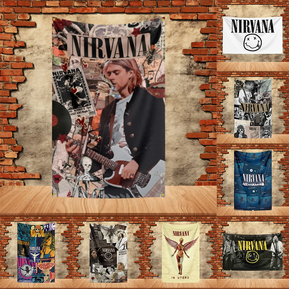 90X150ft Nirvana Band Прапор для вечеринки Полиэстер Печатный флаг Баннер Гобелен для украшения сада Гараж Концертный флаг