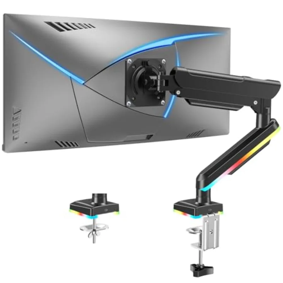 

Кронштейн для одного монитора RGB, для настольного использования, из алюминиевого сплава, черный, выдерживает до 4,422 фунтов, подходит для экранов 22-32 дюйма, 19 режимов подсветки, крепление VESA.