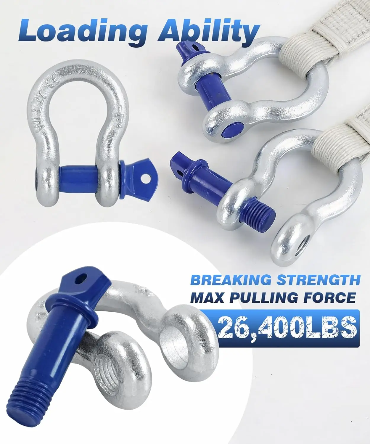 4 Pack 1/2" D Ring Shackle with 9/16" Screw Pin, 26,400 lbs Break Strength Heavy Duty Tow Recovery for Off-Road Jeep Truck ATV view 4