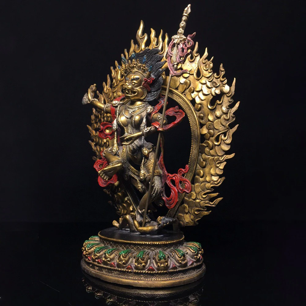 Pure Copper Hand Painted Vajra Bodhisattva Dakini Statue Home Altar Desk Decor