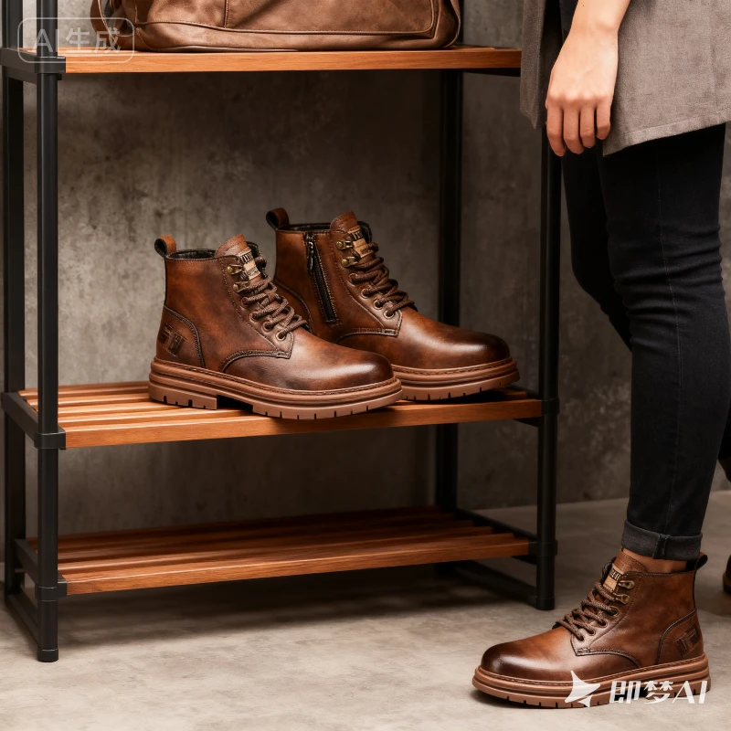 

2025 New Men's High Top Waterproof Casual Shoes, Anti Slip and Wear-resistant Workwear Boots, Fashionable Outdoor Work Boots