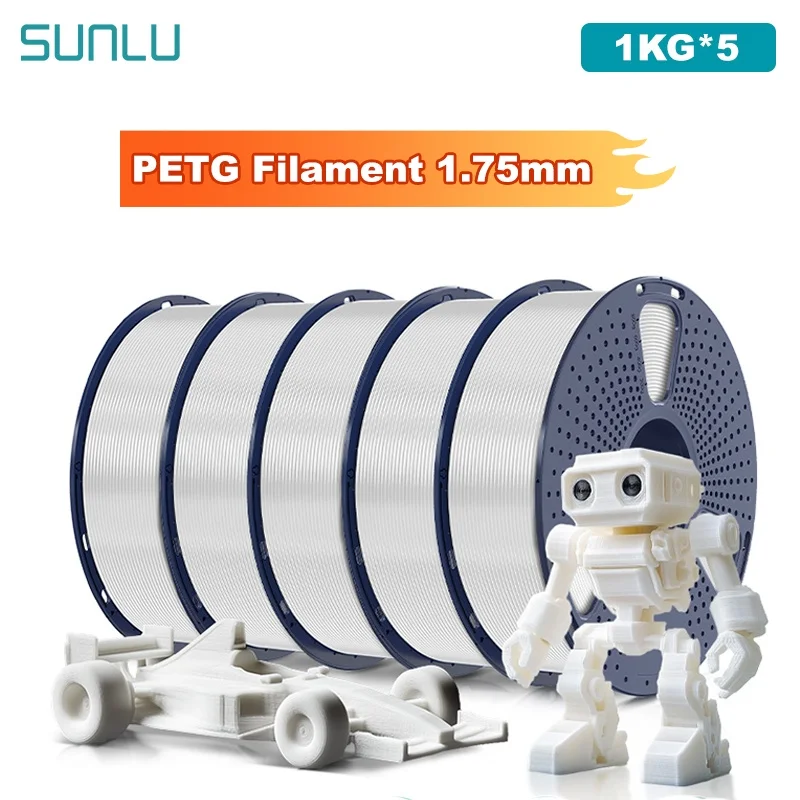 

SUNLU 5 кг PETG/прозрачная нить для 3D-принтера, катушка 1,75 мм, 1000 г (2,2 фунта), аккуратно розташоваемая нить без узла, подходит для большинства принтеров FDM