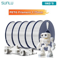 SUNLU 5KG PETG /Clear 3D Printer Filament 1.75mm 1000g Spool (2.2lbs) Neatly Arranged No Knot Filament Fit Most FDM Printer