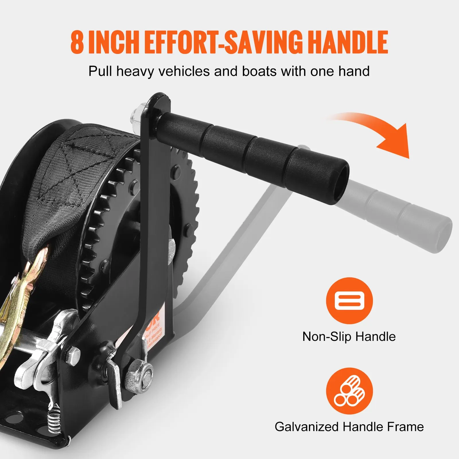 Hand Winch 2500 lbs Pulling Capacity Boat Trailer Winch Heavy Duty Rope Crank with10m Polyester Strap Hand Crank Winch