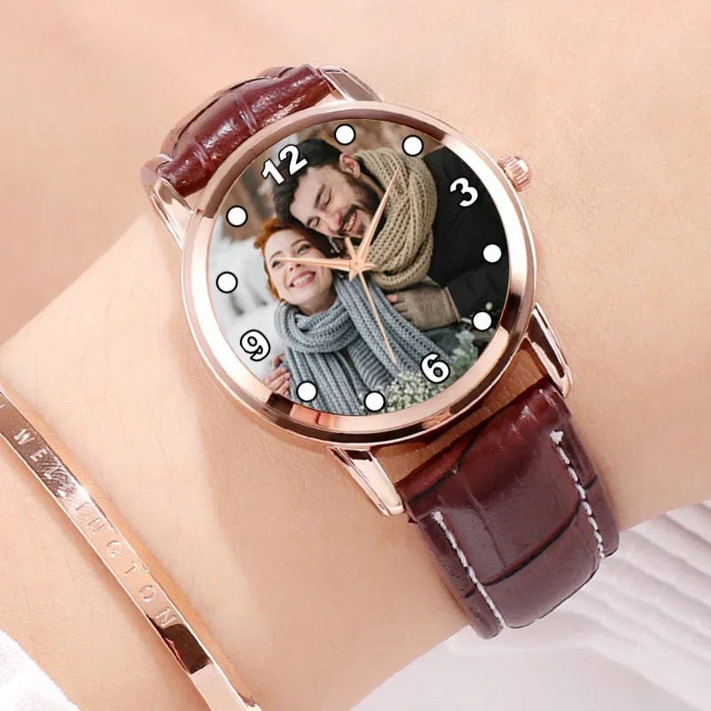 Lovers Custom Photo Watch DIY Image Logo Quartz Watches Print Picture On Metal Watch Dial Creative Clock Unique Gift For Couples