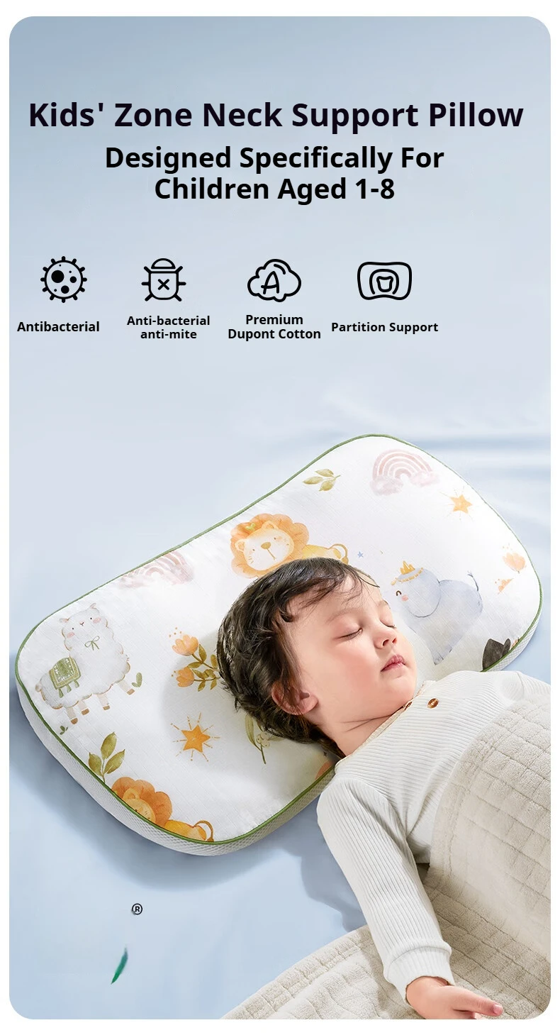 AIBEDILA 2-seitiges Babykissen, atmungsaktiv, bequem, Nacken- und Wirbelsäulenstütze, Kleinkindkissen, fünfZonen-Design, Kinder-Schlafkissen – Detail 1