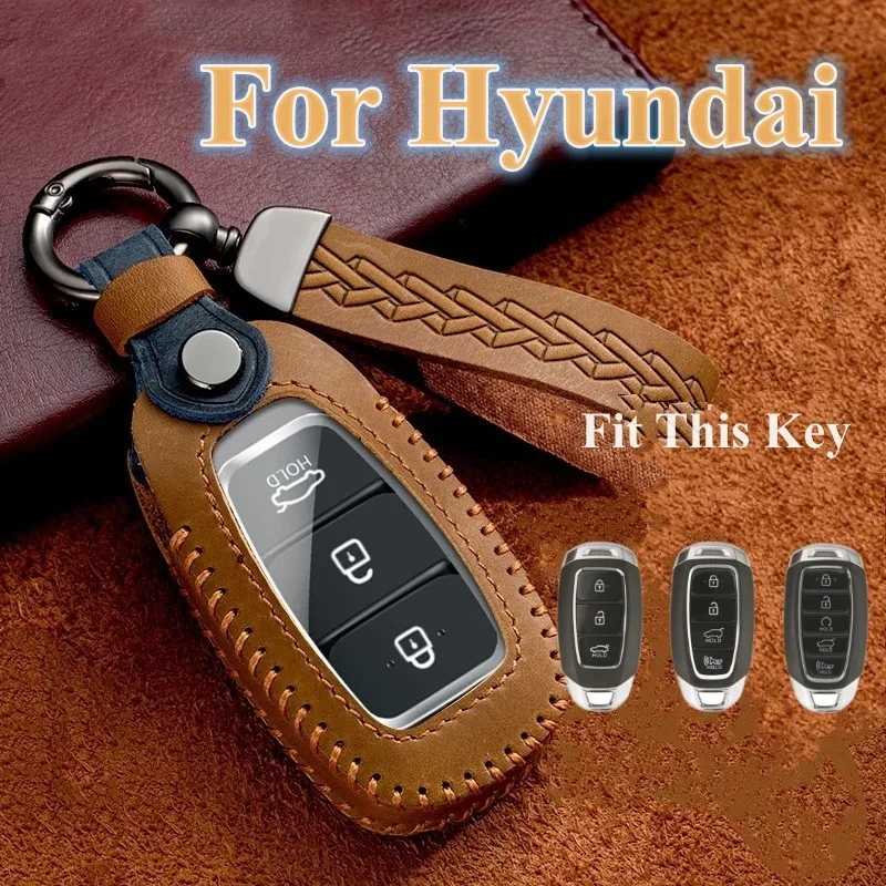 

Top Layer Leather Car Key Case Cover for Hyundai I30 I40 Ix35 KONA Solaris Grandeur Ig Accent Santa Fe Palisade 2017 2018 2019