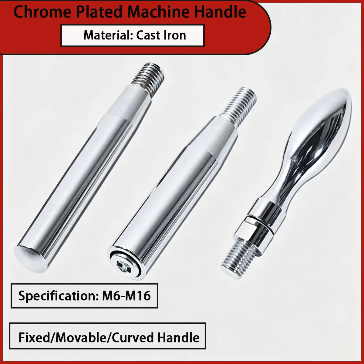 Image of Verchromter Maschinenwerkzeug-Handkurbelgriff, Durchgangstyp, Feststehender Beweglicher Handhebel M6-M16