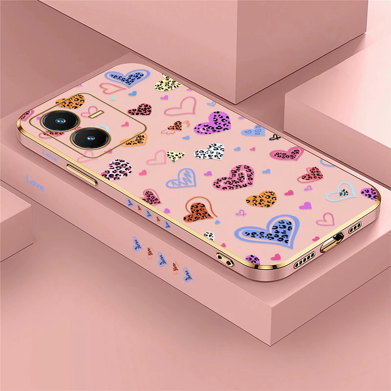 Phone Case For Vivo V40 V30E V29 V27E V27 Pro V25E LATAM V25 V23E V21E Coloful Love Heart Pattern Silicone Shockproof Cover