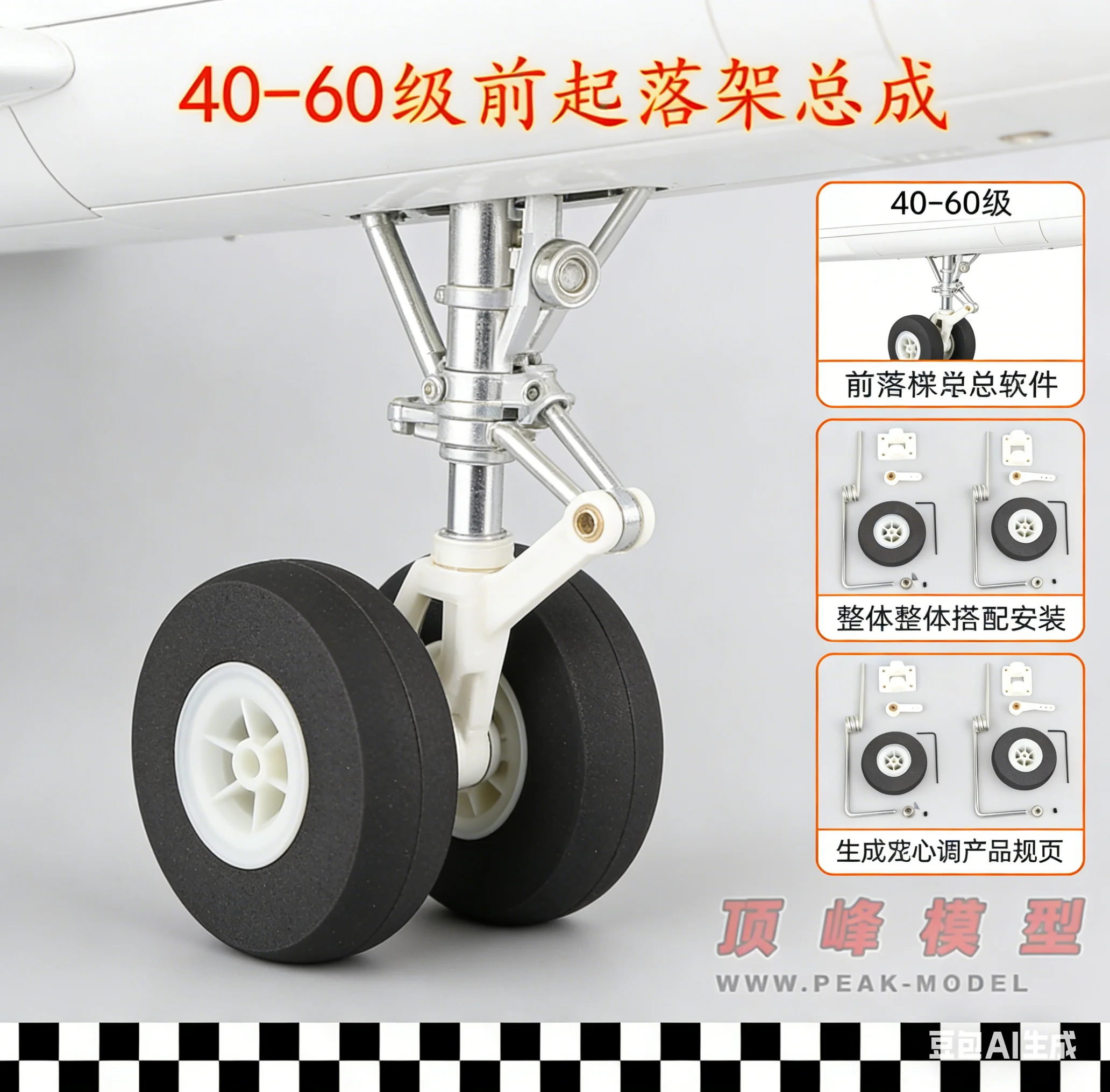 

40-60 Level Fixed Wing Aircraft Front Wheel Steering Main Wheel Kit Front Landing Gear System for Model Planes