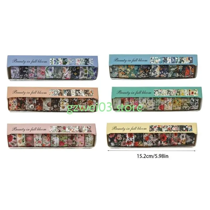 Y8AC 10PCS Vintage Flower Pattern Tape ScrapBooking Decorative Tape для скрапбукинга