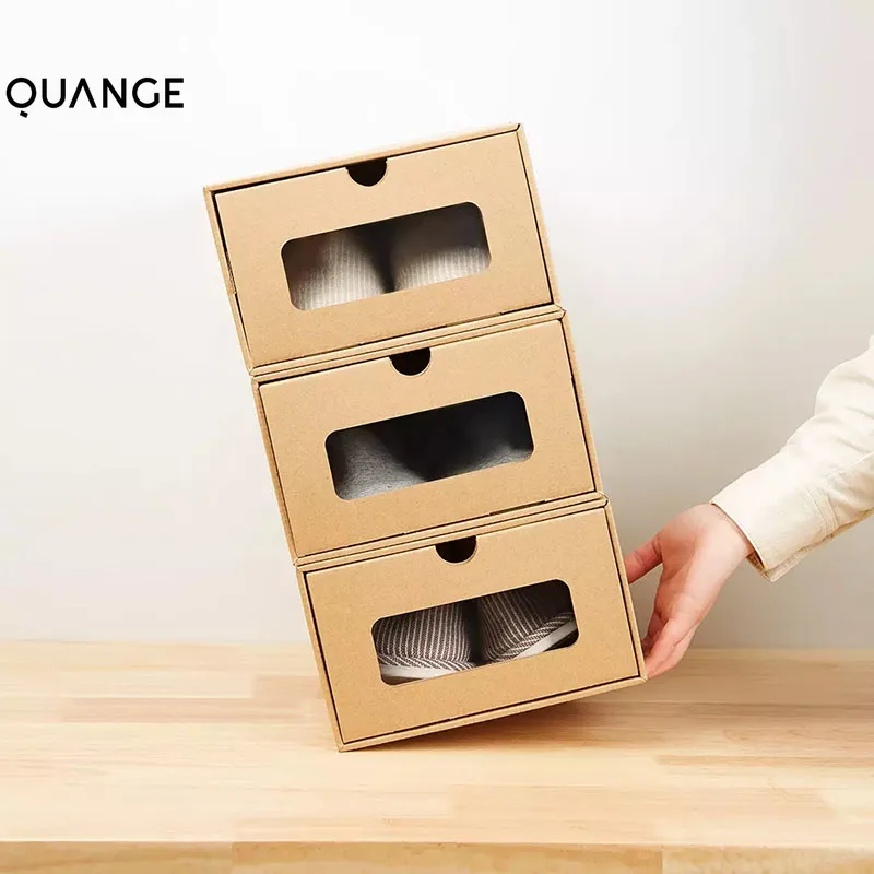 Eco Foldable Thickened Kraft Cardboard Toys Storage Box Combination Shoe Cabinet Drawer Shoes Organizer Rack Container