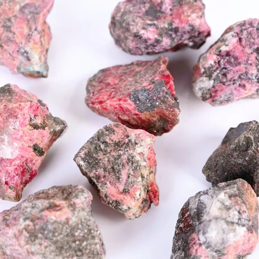 حجر الرودونيت الكريستالي الطبيعي الوردي مع عينة معدنية شفاء سوداء للتأمل كريستال الأحجار الكريمة ديكور غرفة الكوارتز #3