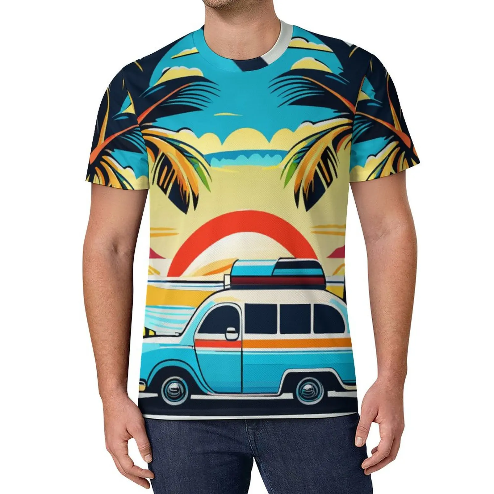 Palms Tree T-Shirt Ocean Summer Vacation Surf Hip Hop T-Shirts Short Sleeves Tshirt Dropshipping Classic Plus Size Top Tees