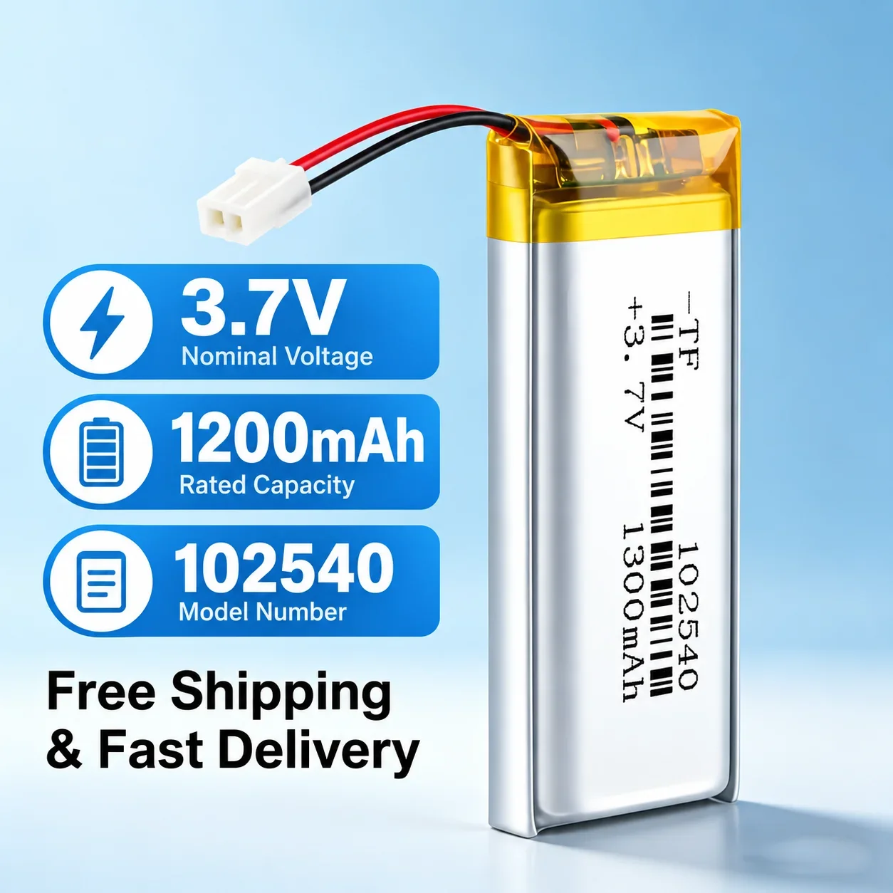 3.7V 1200mAh 102540 Li-Polymer Rechargeable Battery Replace 982438 102541 for Smart Home GPS PSP DVD LED Lamp Li-ion Battery