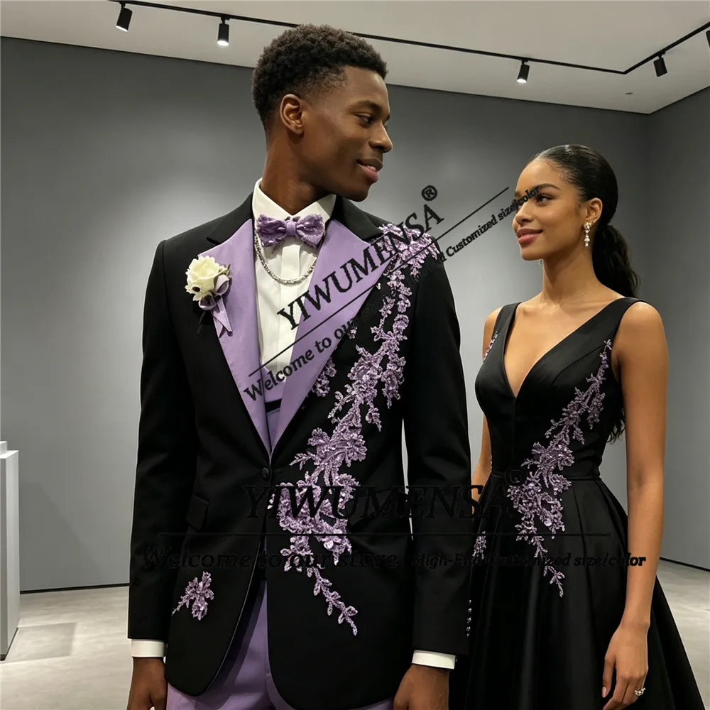 

Exclusive Diamond Beaded Suit Men For Wedding Purple Label Prom Blazer Customized 2 Piece Sets Groom Tuxedos Terno Masculinos