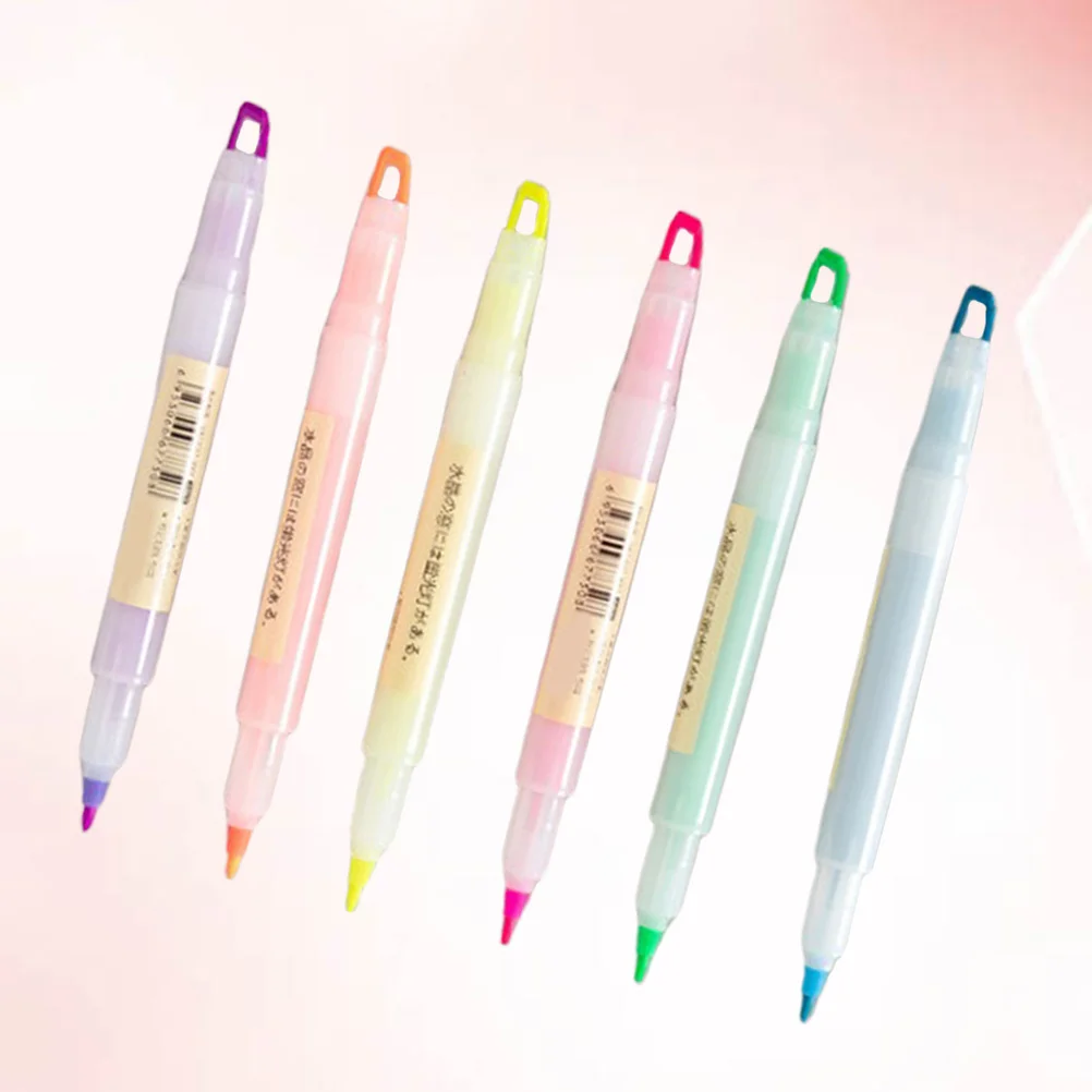 

6pcs Fluorescent Marker Pen Set Double Ended Highlighter Pens For School Office Stationery Supplies Waterproof
