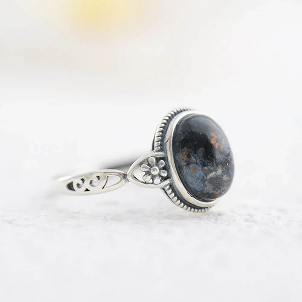 

Adjustable 925 Sterling Silver Ring Exquisite Retro Design, With 10*8 mm Natural Pietersite, For men and women's Ring Jewelry