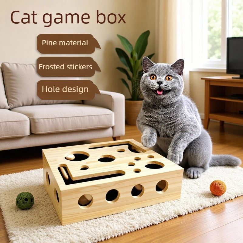 

Interactive Frosted Wooden Cat Maze Toy Pet Treat Dispenser Puzzle Box Cat Enrichment Plaything Kitten Foraging Game Feeder