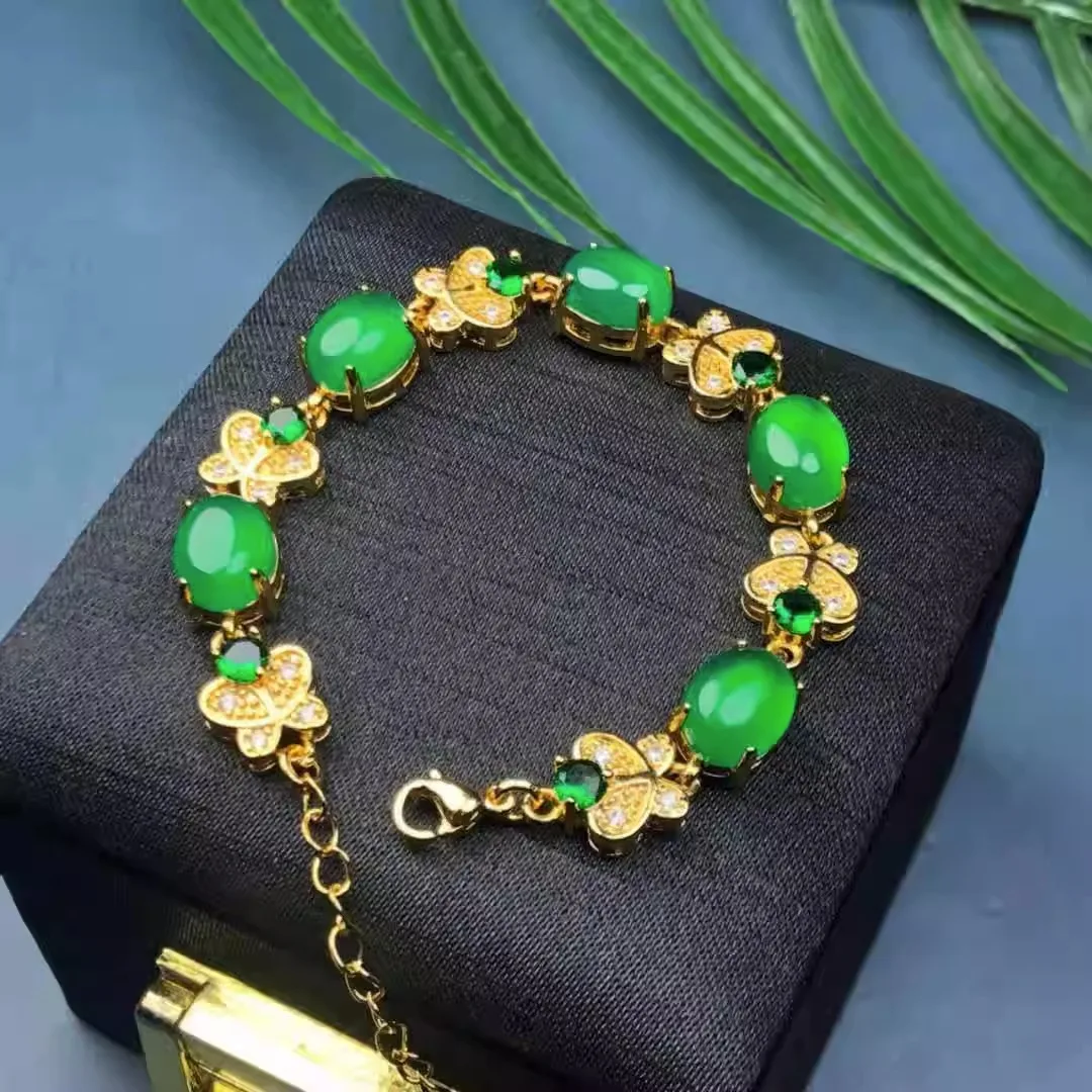 

Браслет из халцедона High Ice Emerald с инкрустацией в форме яйца, женский, простой, с бабочкой, из зеленого агата.