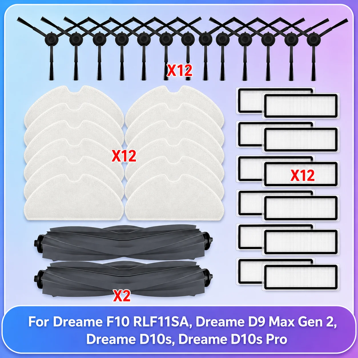Passend für ( Dreame F10 / RLF11SA, Dreame D9 Max Gen 2 / D10s / D10s Pro ) Staubsaugerteile - Hauptrolle, Seitenbürste, Hepa-Filter, Wischlappen, Zubehör