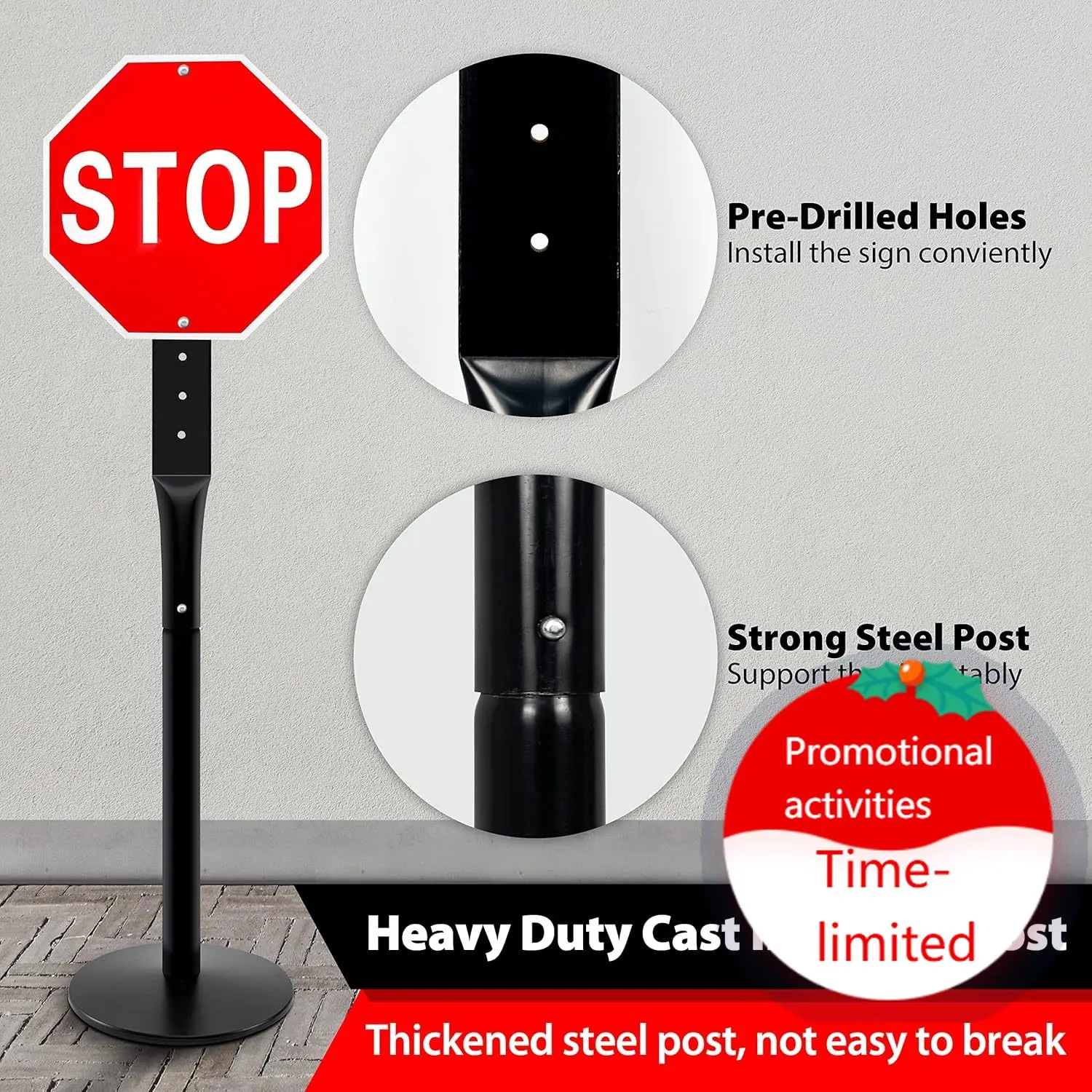

2Pack Heavy Duty Cast Iron Sign Stand - 48" Outdoor Portable Pedestal Post - Display Road Sign, Construction Sign Holder (Black)