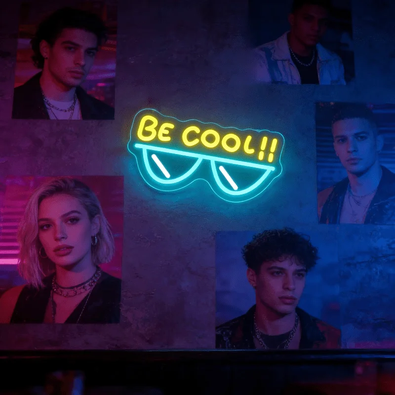 Be Cool Neon Sign LED Sunglasses Design USB Reusable Aesthetic Night Light for Home Bar Game Room Party Decor Setup
