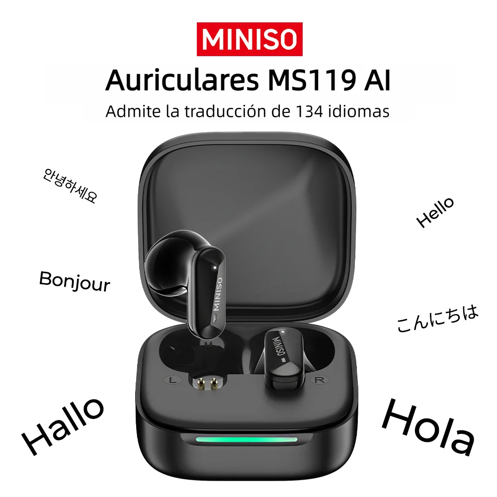 MINISO MS119 Kabellose Bluetooth-Kopfhörer mit KI-Übersetzer, Niedrige Latenz, 50 Stunden Wiedergabezeit, Bequemer zu Tragen