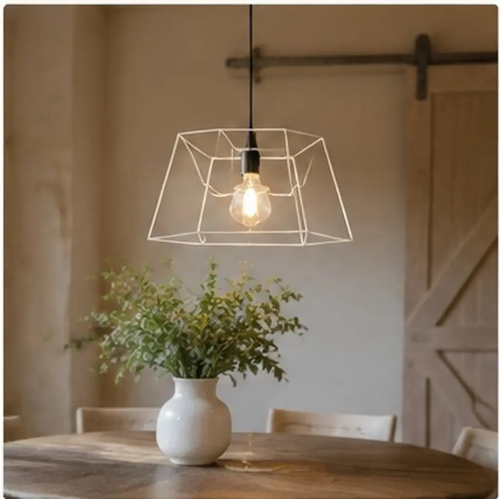 DIY Lamp Shade Frame E27 Industrial Metal Wire Cage Pendant Light Holder Rustic Farmhouse Ceiling Lamp Shade Bracket Hanging