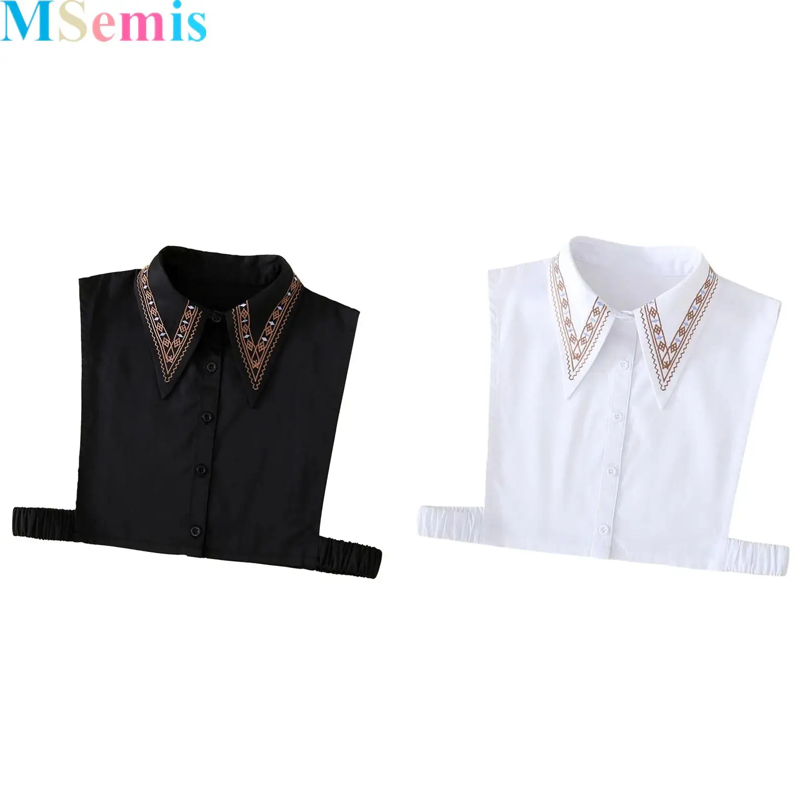 

1Pcs Women Embroidered Versatile Faux Collar Shirt Inner Top Buttons Closure Decorative Collar for Daily Wear